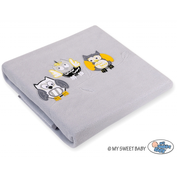 Polar Fleece Babydecke - Eulen Bigi Zibi & Adele - grau-gelb