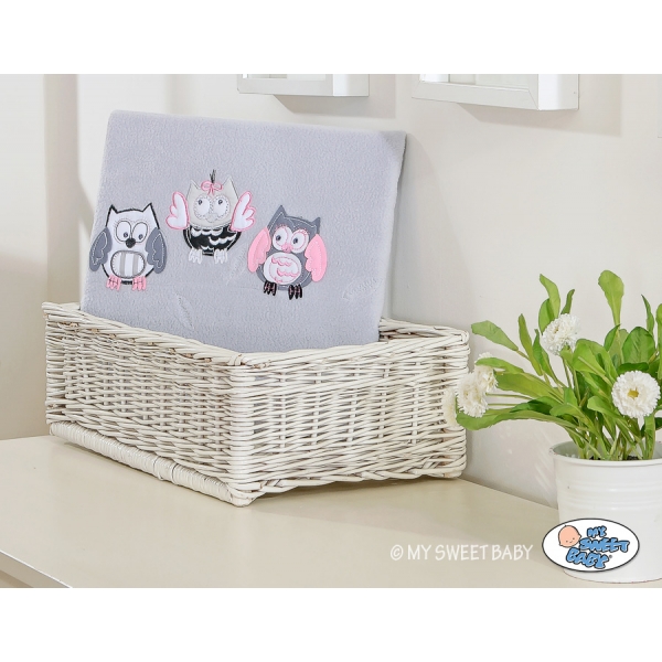 Polar Fleece Babydecke - Eulen Bigi Zibi & Adele - grau-rosa
