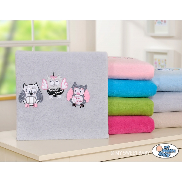 Polar Fleece Babydecke - Eulen Bigi Zibi & Adele - grau-rosa