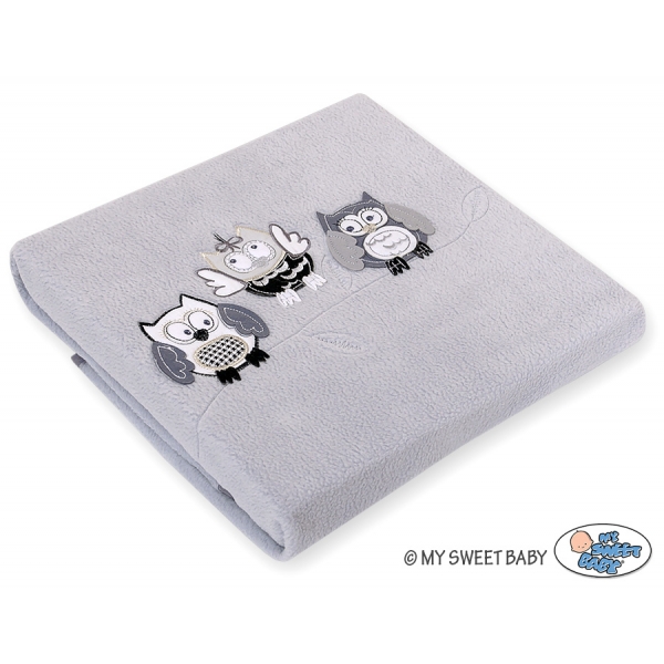 Polar Fleece Babydecke - Eulen Bigi Zibi & Adele - grau-schwarz