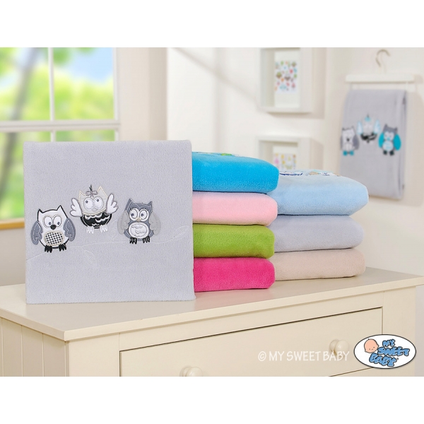 Polar Fleece Babydecke - Eulen Bigi Zibi & Adele - grau-schwarz