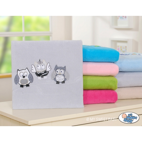 Polar Fleece Babydecke - Eulen Bigi Zibi & Adele - grau-schwarz