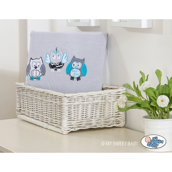 Polar Fleece Babydecke - Eulen Bigi Zibi & Adele - grau-türkis
