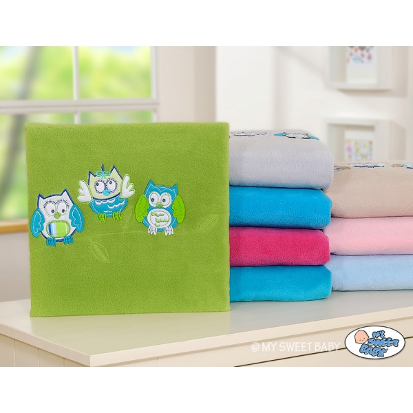 Polar Fleece Babydecke - Eulen Bigi Zibi & Adele - grün