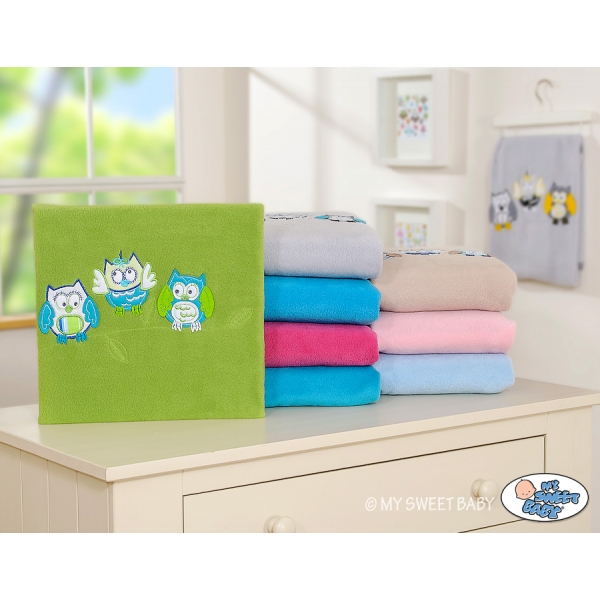 Polar Fleece Babydecke - Eulen Bigi Zibi & Adele - grün