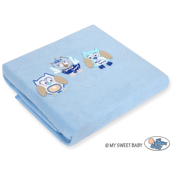 Polar Fleece Babydecke - Eulen Bigi Zibi & Adele - hell blau