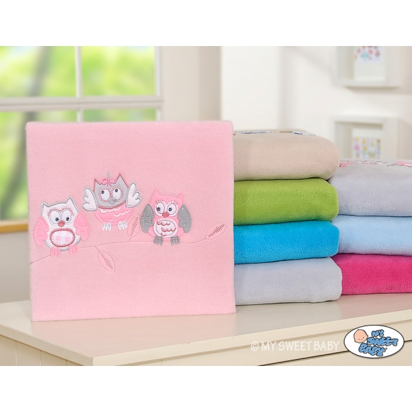 Polar Fleece Babydecke - Eulen Bigi Zibi & Adele - hell rosa