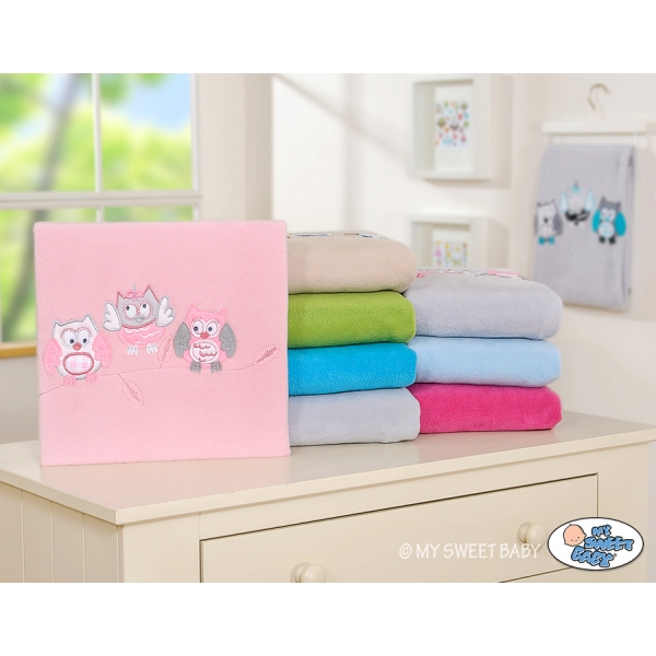 Polar Fleece Babydecke - Eulen Bigi Zibi & Adele - hell rosa