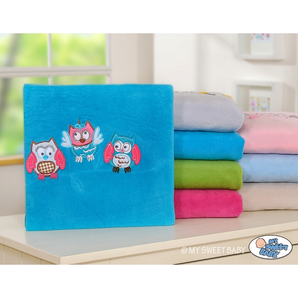 Polar Fleece Babydecke - Eulen Bigi Zibi & Adele - türkis