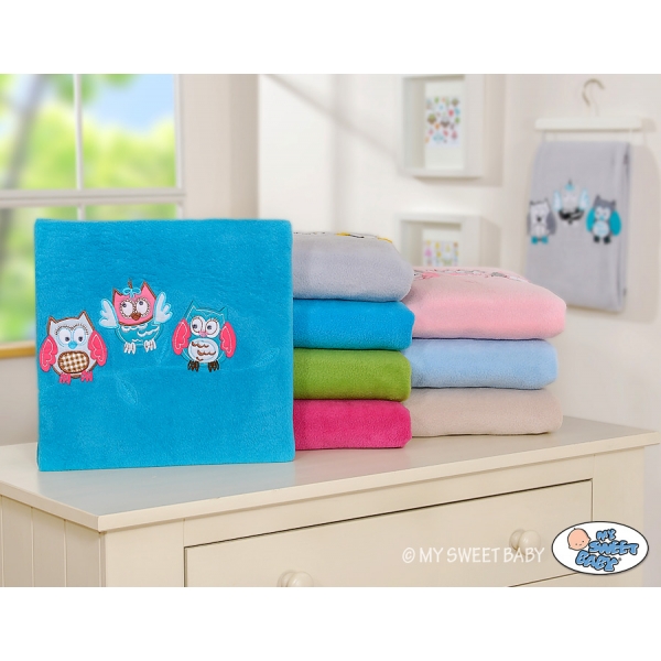 Polar Fleece Babydecke - Eulen Bigi Zibi & Adele - türkis