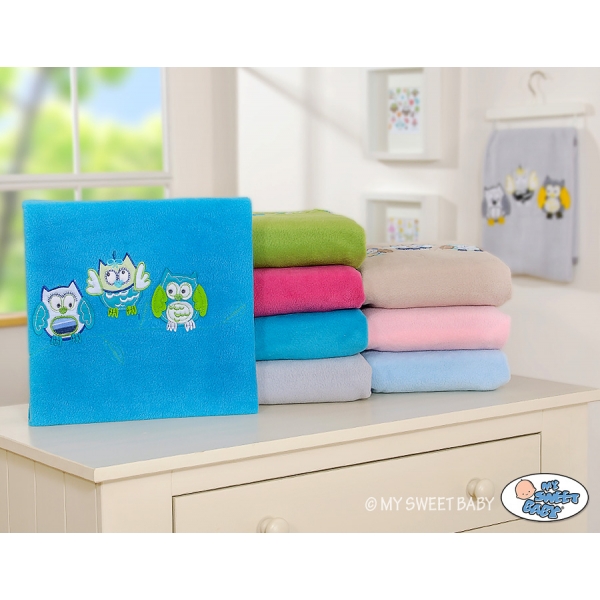 Polar Fleece Babydecke - Eulen Bigi Zibi & Adele - türkis