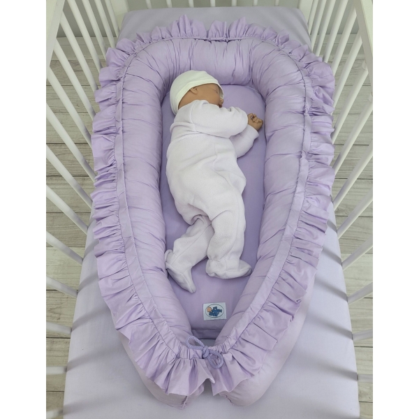Premium  Baby-Kokon Babynest mit Rüsche - Lila