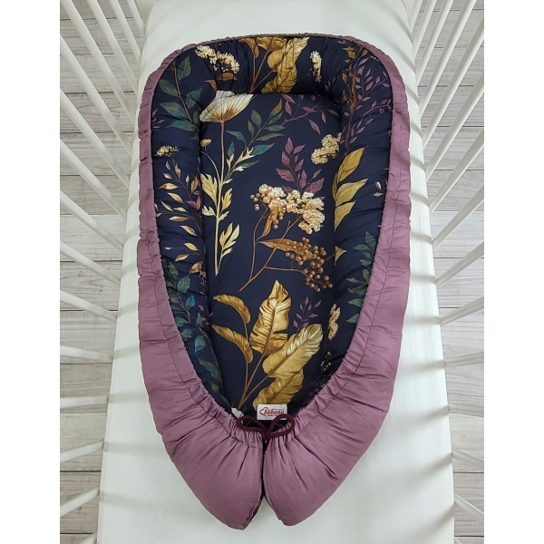 Premium doppelseitig Babynestchen Baby-Kokon  floristic/ retro pink