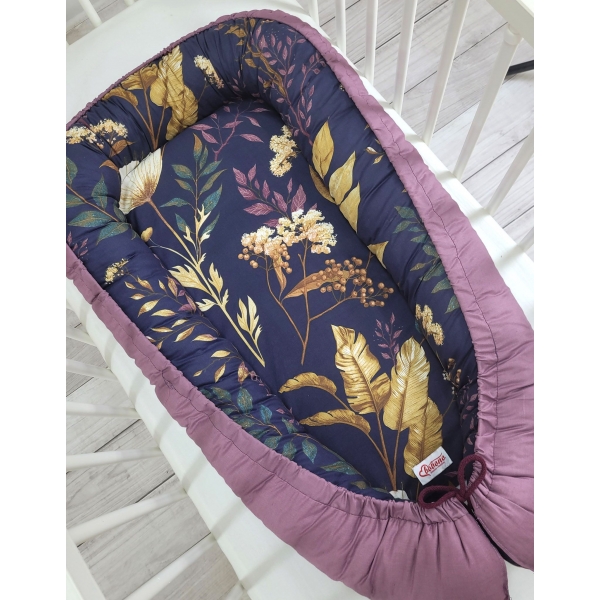 Premium doppelseitig Babynestchen Baby-Kokon  floristic/ retro pink