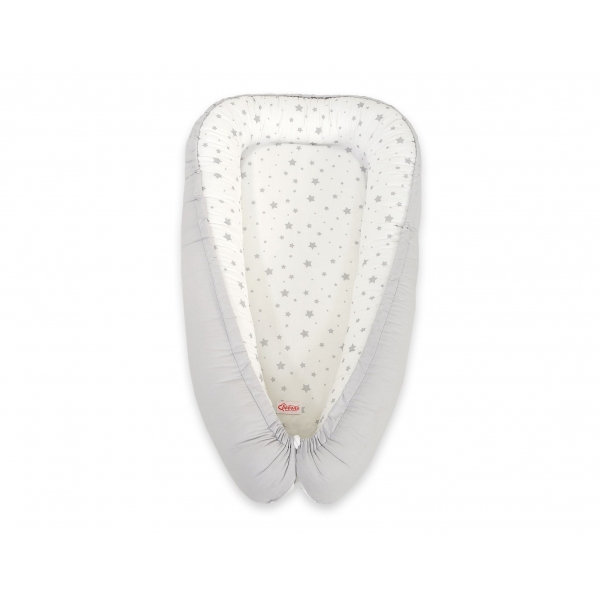 Premium doppelseitig Babynestchen Baby-Kokon Mini Sternchen grau/ grau