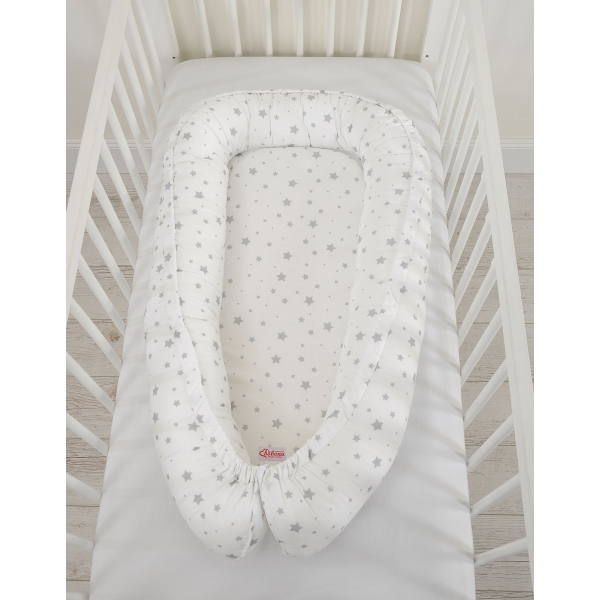 Premium doppelseitig Babynestchen Baby-Kokon Sternchen grau