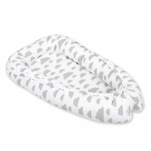Premium doppelseitig Babynestchen Baby-Kokon Wolken grau
