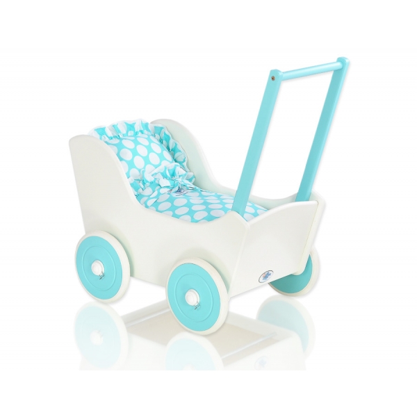 Holzpuppenwagen Mila mit Bettwäsche Türkis Weiß 135025-769