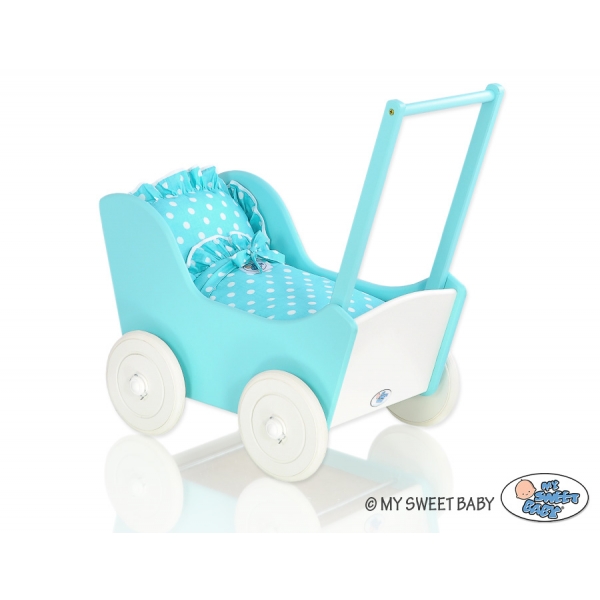 Puppenawagen Holb Mila mit Bettwäsche Weiß Türkis 135026-552
