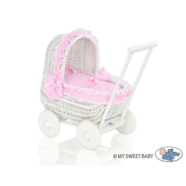 Puppernwagen aus Korb mit Bettset Rosa
