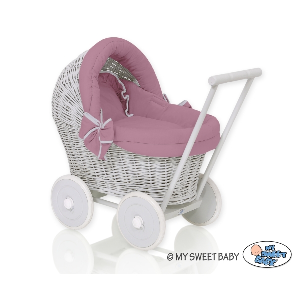 Puppenwagen aus grau Weide Pastellviolett Bettset