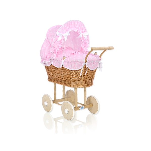 Puppenwagen aus Naturweide Rosa nr 1699-553
