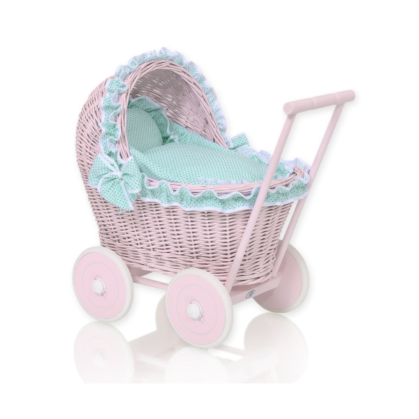 Puppenwagen aus Pink Weide Bettwäsche Minze Punktmuster nr 81702-1034