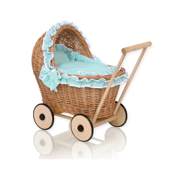 Puppenwagen Bettwäsche Minze Punktmuster nr 1702-1034