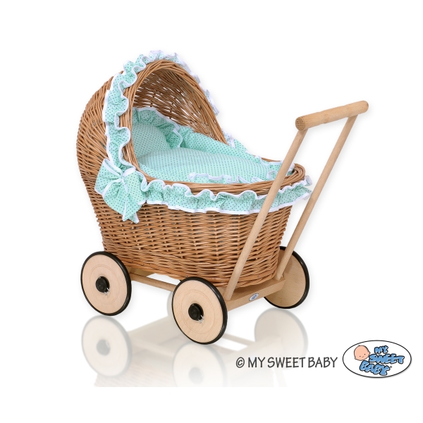 Puppenwagen Bettwäsche Minze Punktmuster nr 1702-1034