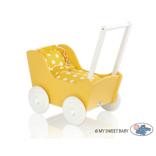 Puppenwagen Mila Gelb Puppen Bettwäsche Gelb mit Weiß-Punktmuster nr 145027-737