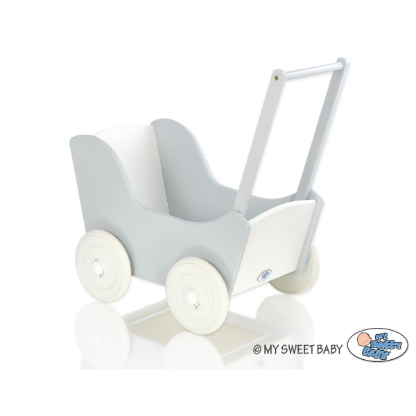 Puppenwagen aus Holz Mila Weiß Grau