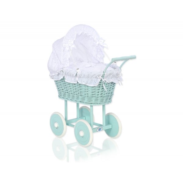 Puppenwagen Minze Weide Bettwäsche Weiß Weiß mit Stickerei nr 21699-906