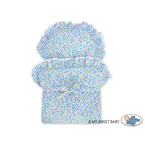 Puppenwagen  Minze Weidengeflecht Puppen Bettwäsche blaue Blümchen nr 21699-532
