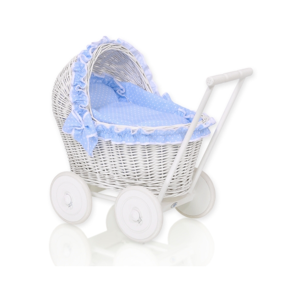 Puppenwagen Weide Bettwäsche Blau mit Weiß Punktmuster nr 71702-588