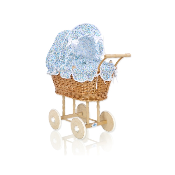 Puppenwagen Weide Bettwäsche blaue Blümchen nr 1699-532
