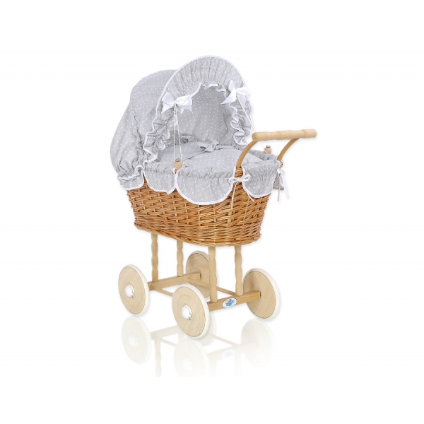 Puppenwagen Weide Bettwäsche Grau mit Weiß Punktmuster nr 1699-535