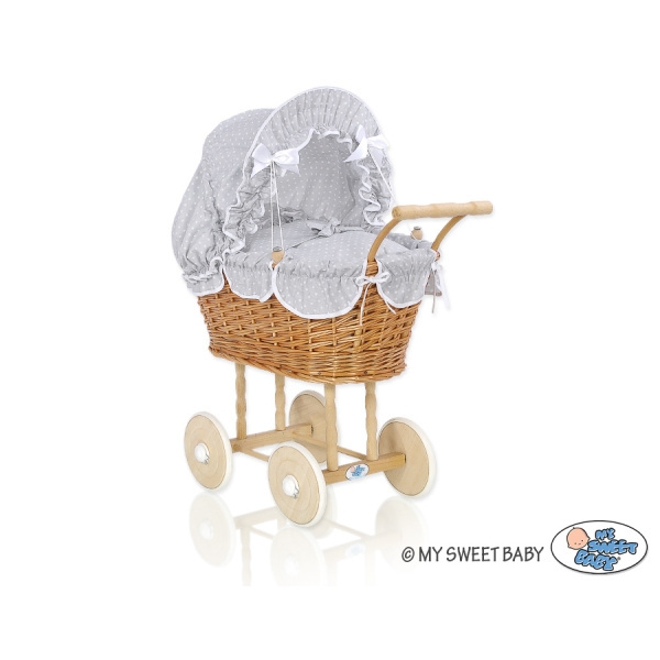 Puppenwagen Weide Bettwäsche Grau mit Weiß Punktmuster nr 1699-535