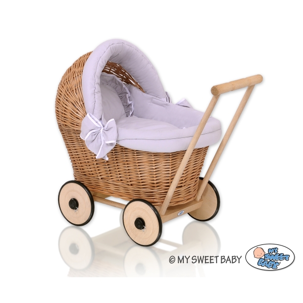 Puppenwagen Weide Bettwäsche Grau