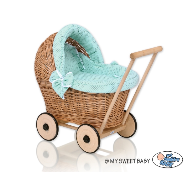 Puppenwagen Weide Bettwäsche Minze Punktmuster nr 1703-1034
