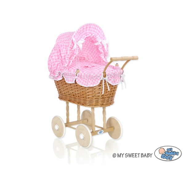 Puppenwagen Weide Bettwäsche Rosa Kariert nr 1699-384