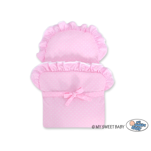 Puppenwagen Weide Bettwäsche Rosa mit Punktmuster Weiß nr 1699-530