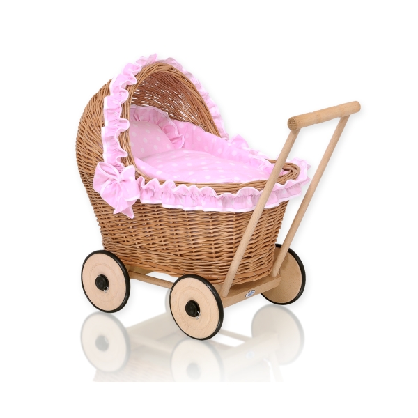 Puppenwagen Weide Bettwäsche Rosa Punktmuster nr 1702-553