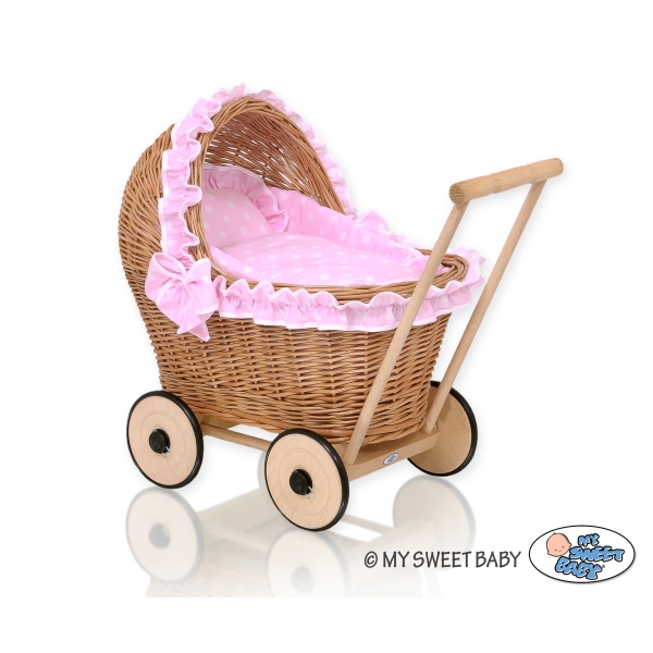Puppenwagen Weide Bettwäsche Rosa Punktmuster nr 1702-553