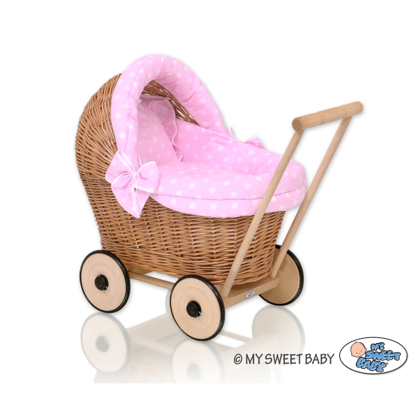 Puppenwagen Weide Bettwäsche Rosa Punktmuster nr 1703-553
