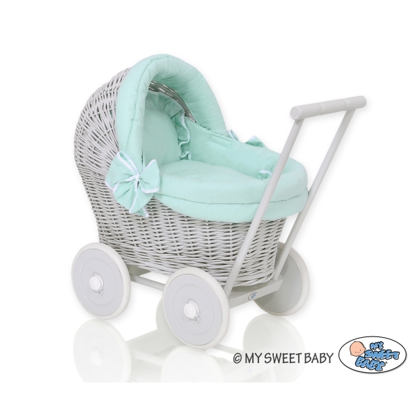 Puppenwagen Weide Grau Bettwäsche Minze nr 61703-1031