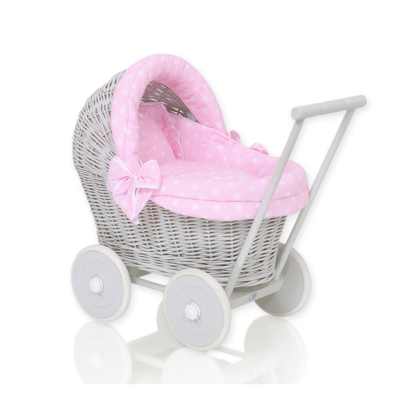 Puppenwagen Weide Grau Bettwäsche Rosa Punktmuster nr 61703-553