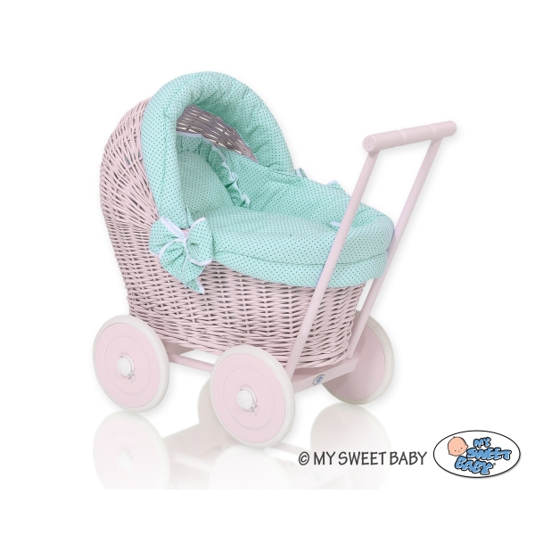 Puppenwagen Weide Rosa Bettwäsche Minze Punktmuster nr 81703-1034