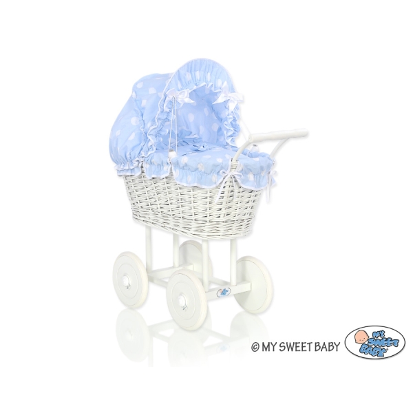 Puppenwagen Weiße Weide Bettwäsche Blau mit Punktmuster nr 71699-741