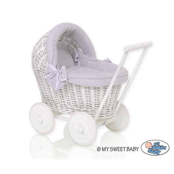 Gelflecht Puppenwagen Weiße Weide Bettwäsche Grau nr 71703-523