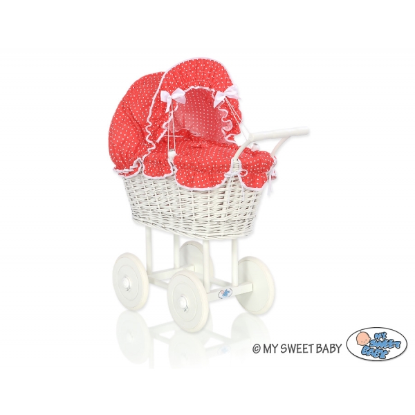 Puppenwagen Weiße Weide Bettwäsche Rot mit Punktmuster nr 71699-763